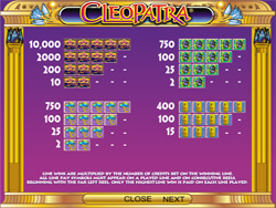 Cleopatra Slot Payscreen